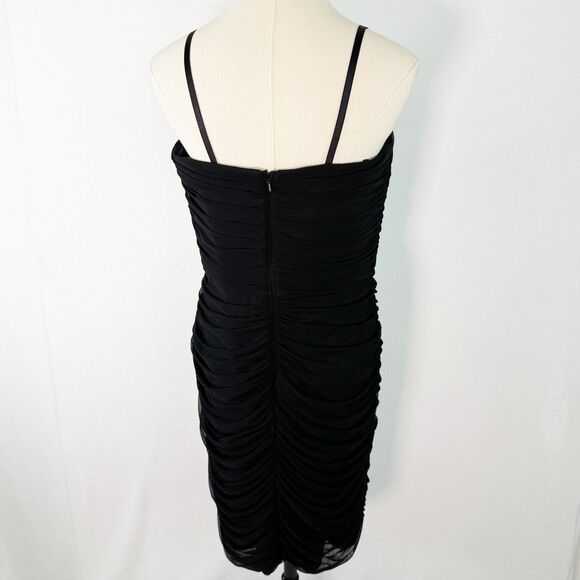 Tadashi Shoji | Black Ruched Bodycon Dress Mini Straps | Sz L - Picture 9 of 13